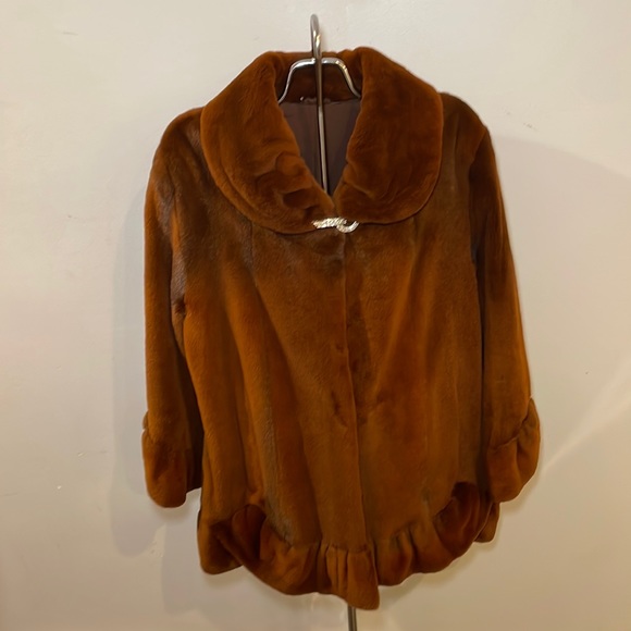 Rusty Brown Sheered Mink Vintage Jacket with Chrystal Collar Closure - Picture 1 of 9